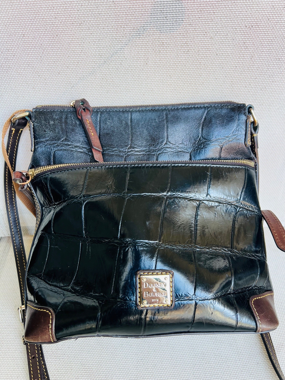 Dooney & Bourke Black Croc-Embossed Leather Messenger Bag